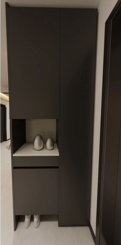Foyer Full Height Shoes Cabinet with open shelves & Feature Wall