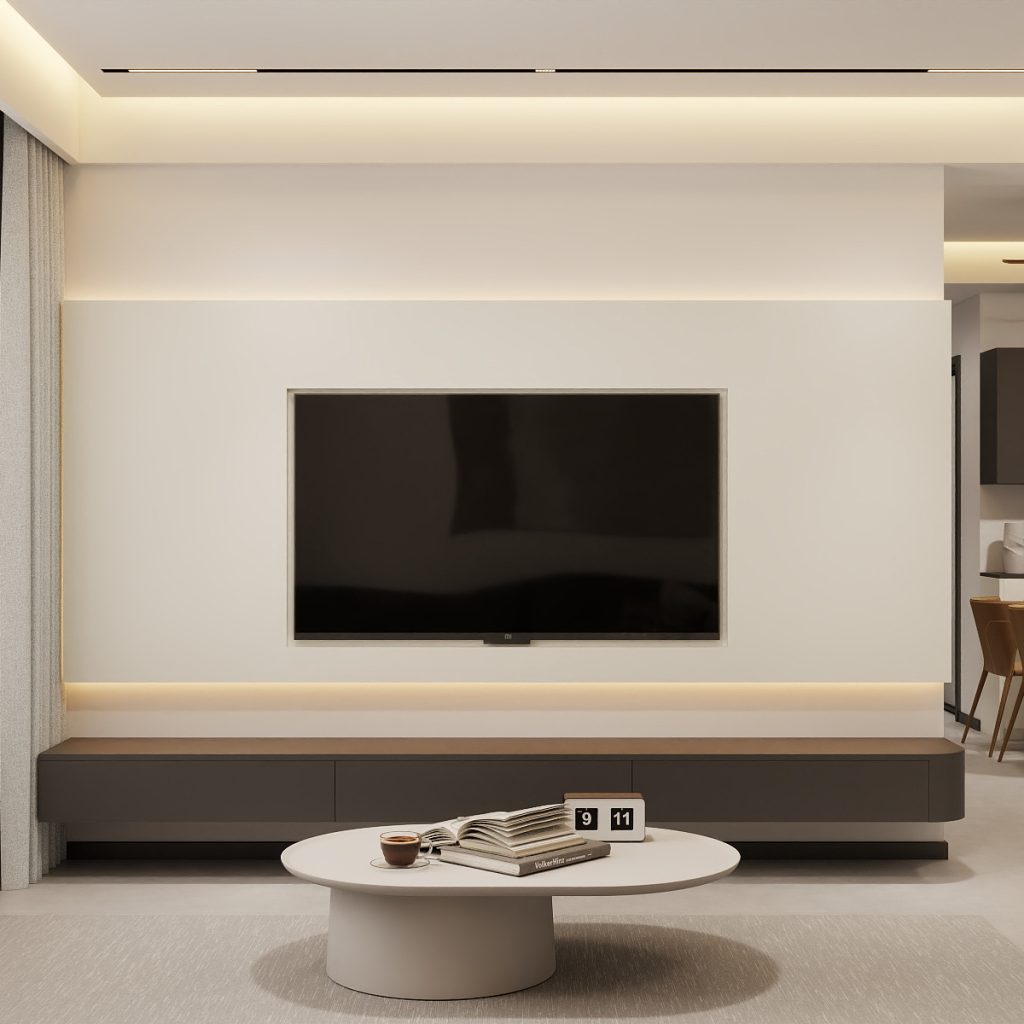 Living Room Suspended Tv Console & Feature Wall with LED Light  (10 feet)