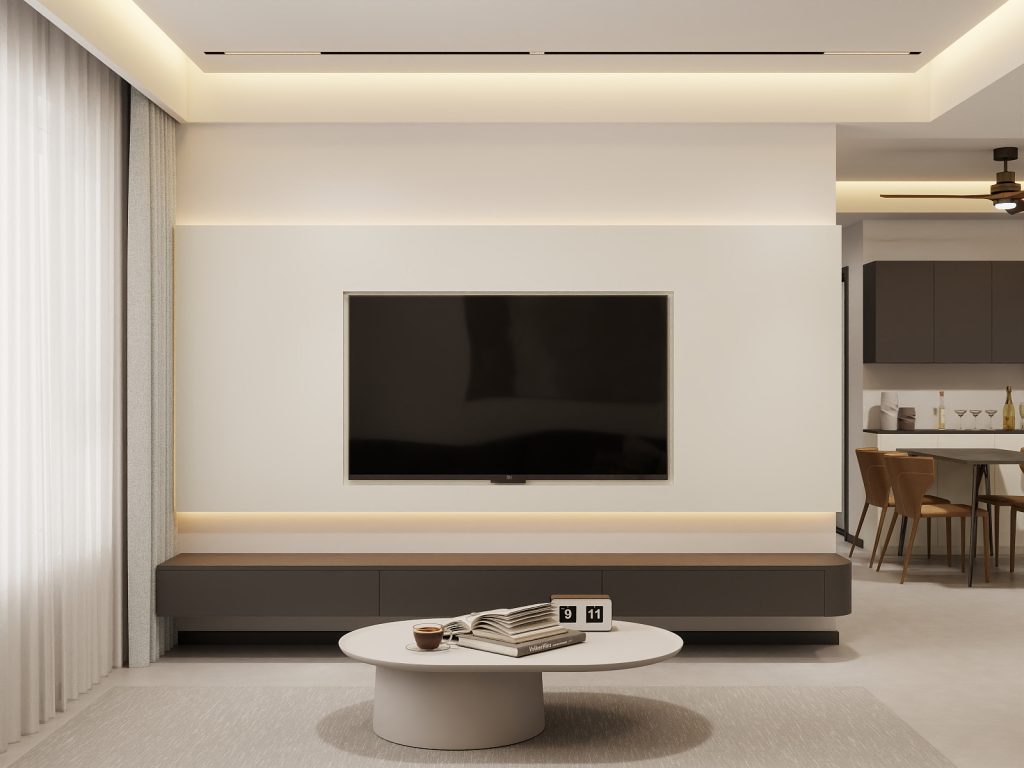 Living Room Suspended Tv Console & Feature Wall with LED Light  (10 feet)