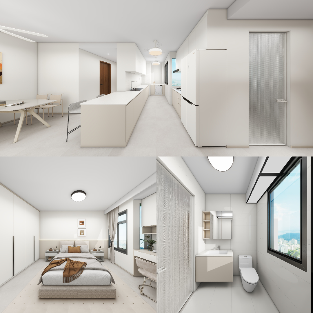 Tengah Parc Clover 4-Room Design A (Kitchen, Master Bedroom, and Bathroom Cabinets)